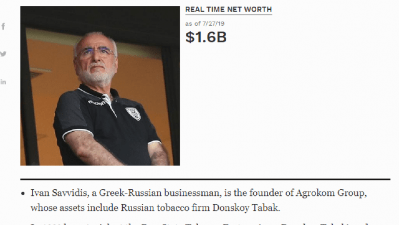 FORBES: 100 εκατομμύρια πιο πλούσιος ο Ιβάν Σαββίδης σε 4 μήνες!
