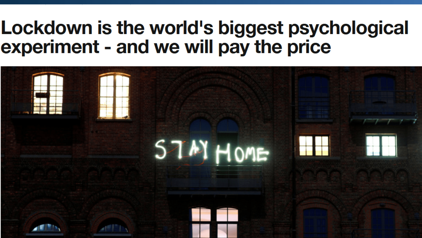 Παγκόσμιο Οικονομικό Φόρουμ – Νταβός:  Οι εγκλεισμοί (lockdown) είναι το μεγαλύτερο ψυχολογικό πείραμα που έγινε ποτέ.