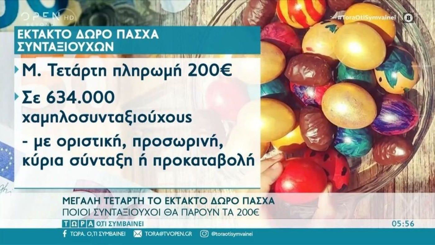 Μεγάλη Τετάρτη το έκτακτο δώρο Πάσχα