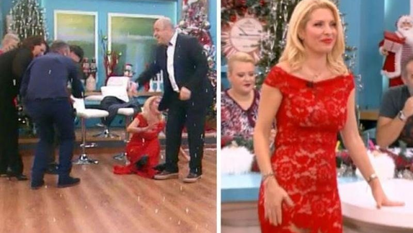 Ελένη Μενεγάκη: Γλίστρησε και έπεσε στο πάτωμα on air! (ΒΙΝΤΕΟ)