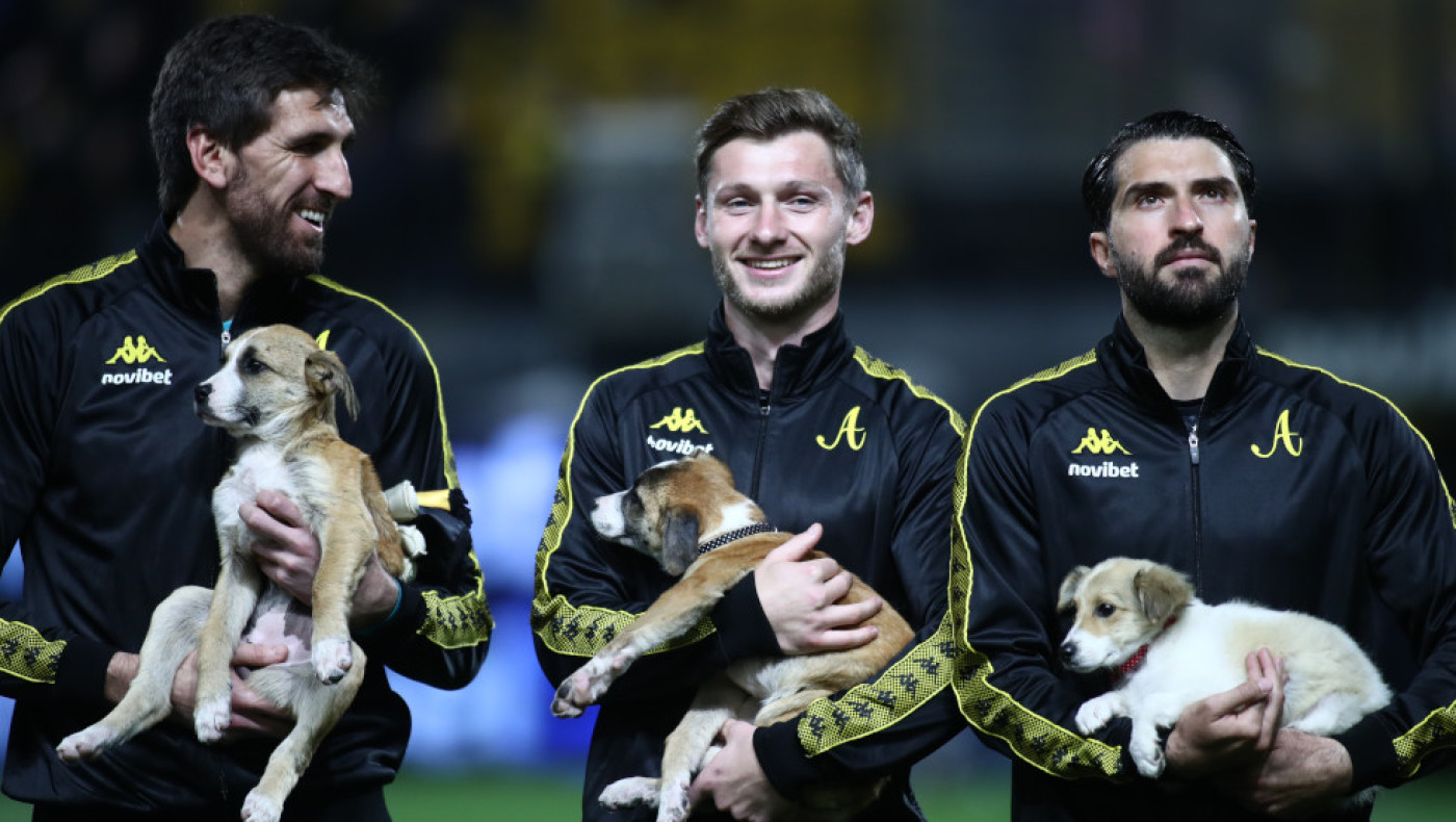 Υπέροχη κίνηση από τον Άρη: Οι παίκτες βγήκαν στο γήπεδο έχοντας κουτάβια στις αγκαλιές τους