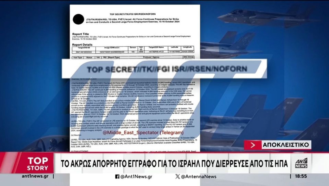 Ισραήλ: Τι αναφέρει το απόρρητο έγγραφο για το χτύπημα στο Ιράν και πώς διέρρευσε