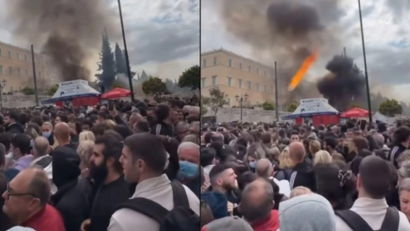 Τέμπη: Διαδηλωτής πήρε φωτιά από μολότοφ!