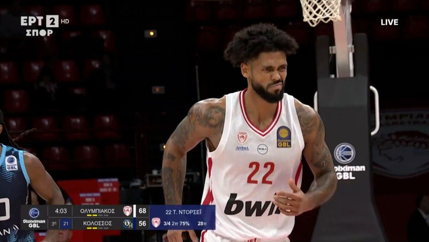 GBL: Νέα κατοστάρα του Ολυμπιακού με Tyler Time, 100-86 τον Κολοσσό
