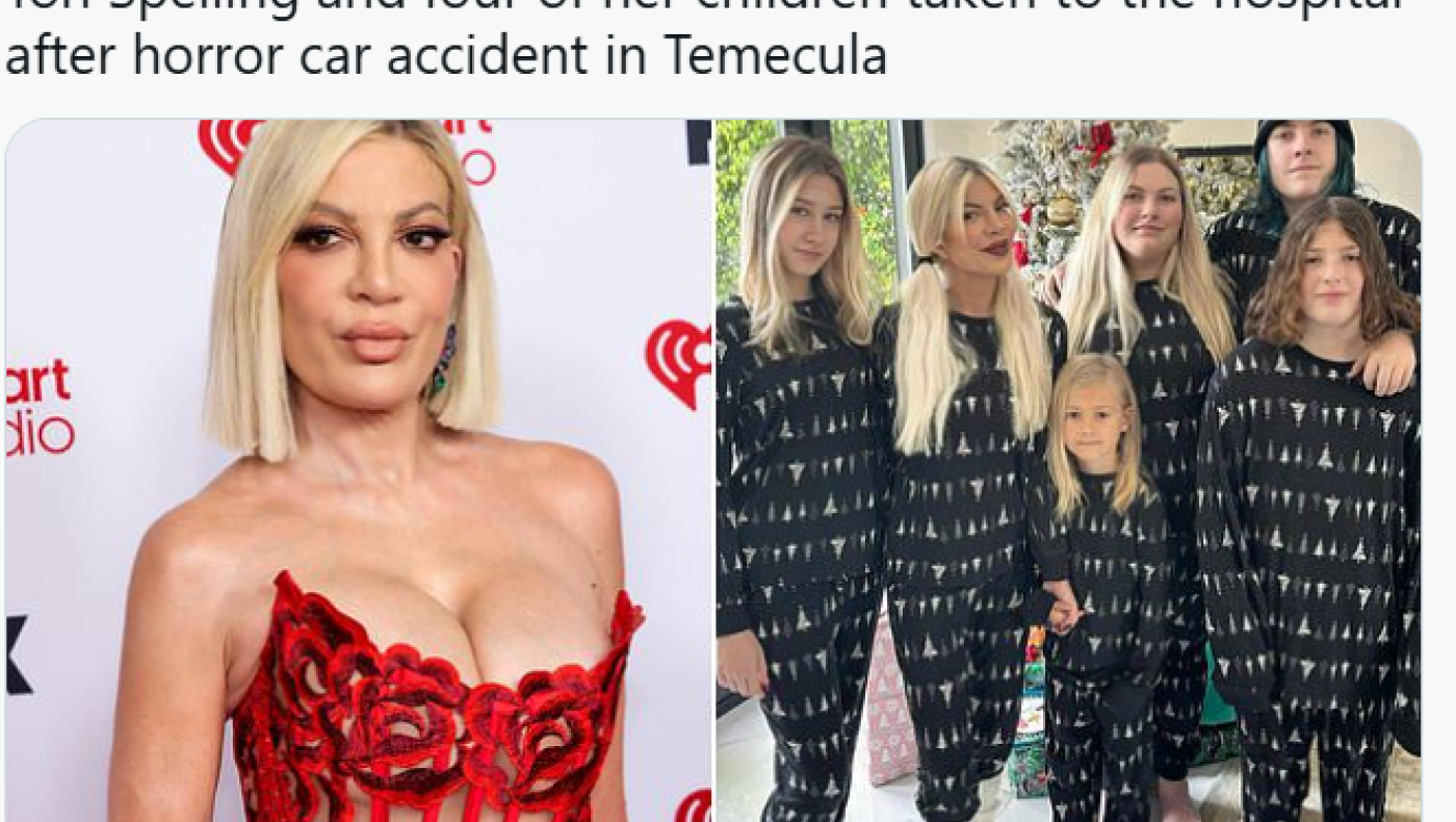 Tόρι Σπέλινγκ: Τραυματίστηκε σε τροχαίο μαζί με τα παιδιά της