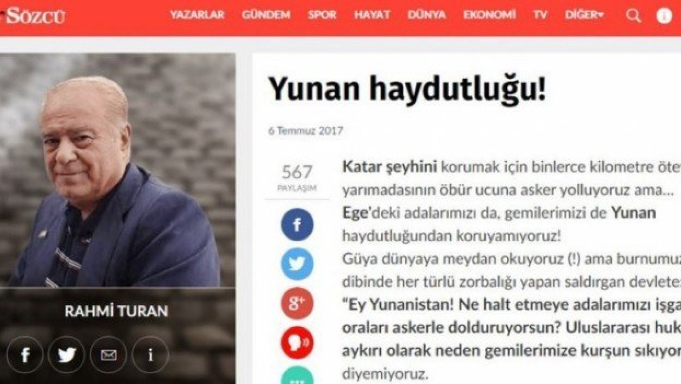 ΣΟΚ με άρθρο της Sözcü: Οι Έλληνες τύραννοι κατέχουν τα νησιά μας