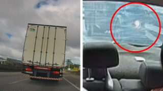 Συγκλονιστικός οδηγός ταξί γλυτώνει τη σύνθλιψη ανάμεσα σε δυο φορτηγά